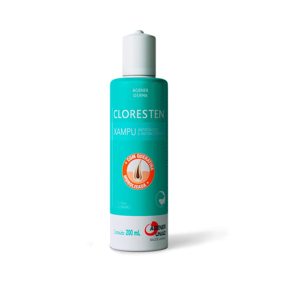 Shampoo Dermatológico Cloresten 200ml (Clorexidina + Miconazol) para Cães, Gatos e Equinos – Agener União