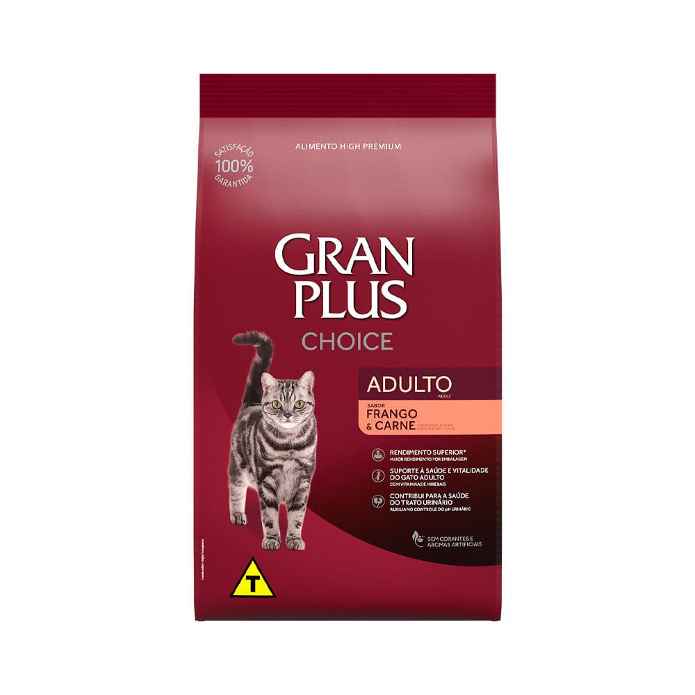 Ração GranPlus Choice Para Gatos Adultos Sabor Frango e Carne 10,1kg – Agroceres