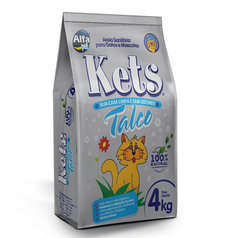 Areia Sanitária Kets Talco 4kg para Gatos – Alfapet
