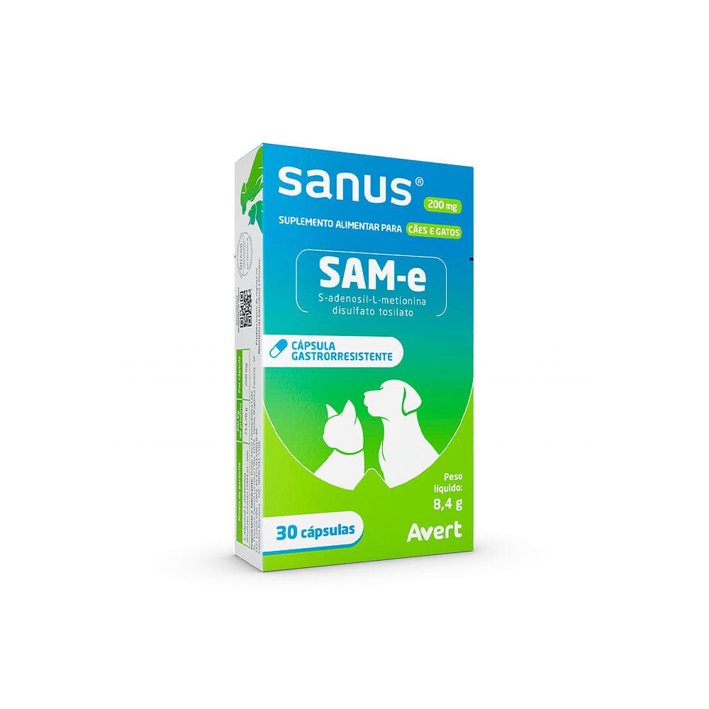 Suplemento Hepático/Cognitivo Sanus 200mg (SAM-e) 30 Cápsulas para Cães e Gatos — Avert