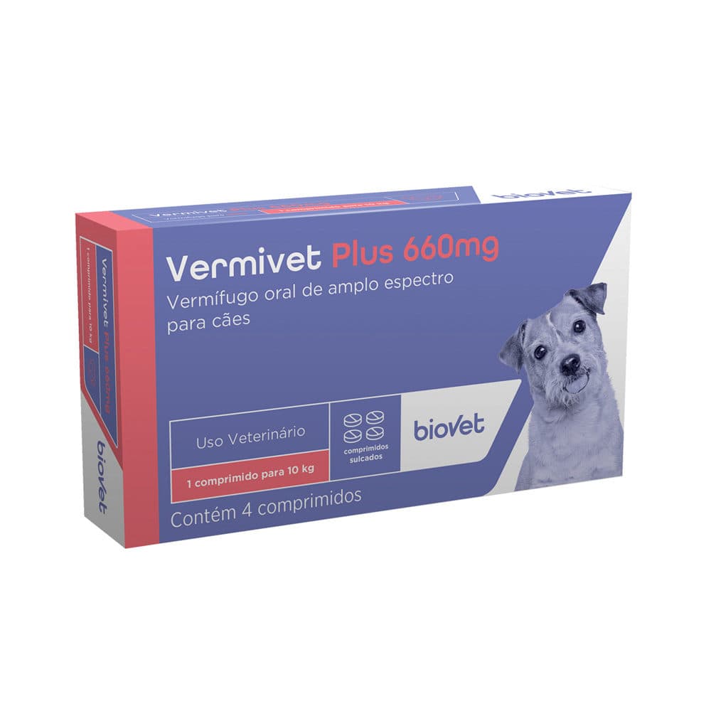 Vermífugo Vermivet Plus 660mg 4 Comprimidos (Pamoato de Pirantel + Praziquantel + Febantel) para Cães – Biovet
