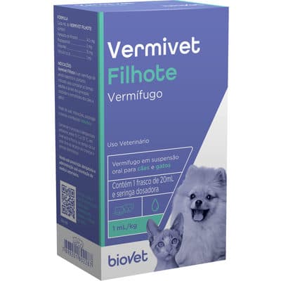 Vermífugo Vermivet Filhote 20ml para Cães e Gatos Filhotes – Biovet
