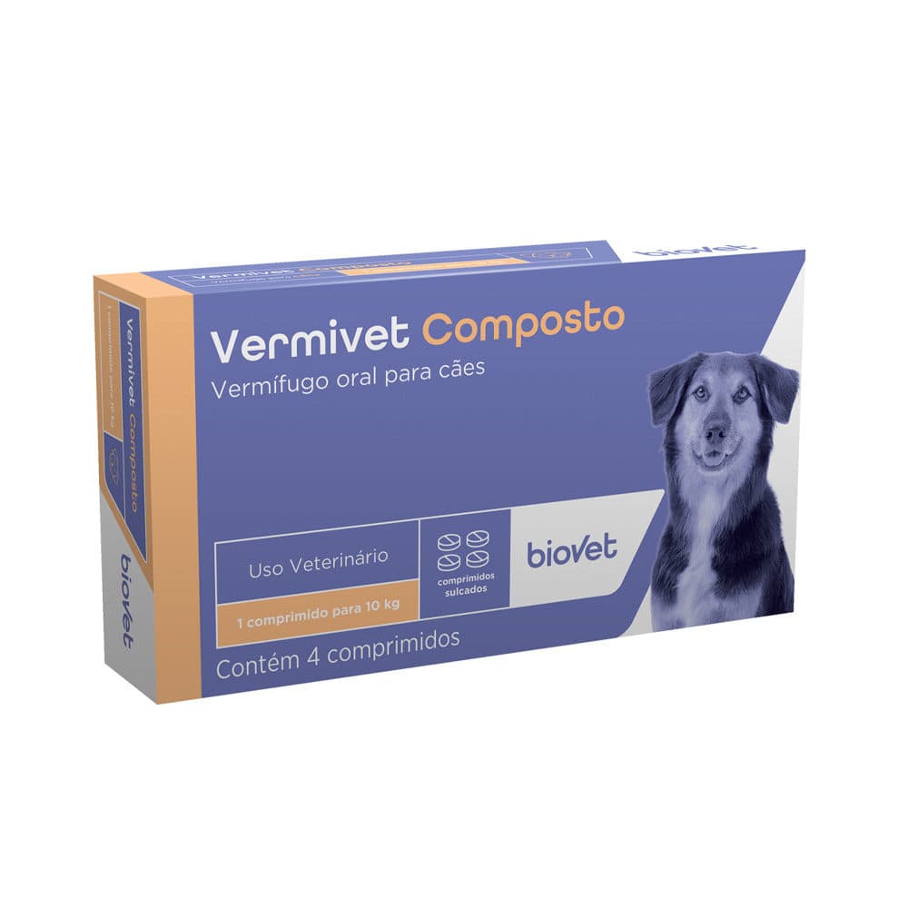 Vermífugo Vermivet Composto (Pamoato de Pirantel + Praziquantel) 4 Comprimidos para Cães e Gatos – Biovet