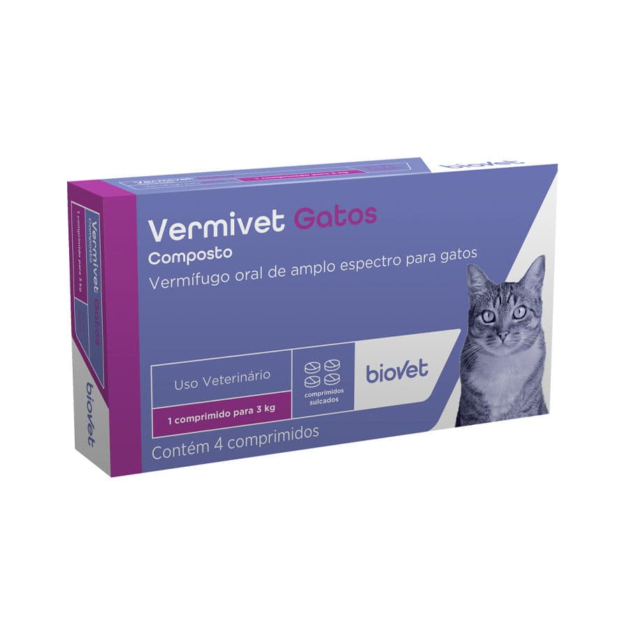 Vermífugo Vermivet (Pamoato de Pirantel + Praziquantel) 4 Comprimidos para Gatos – Biovet