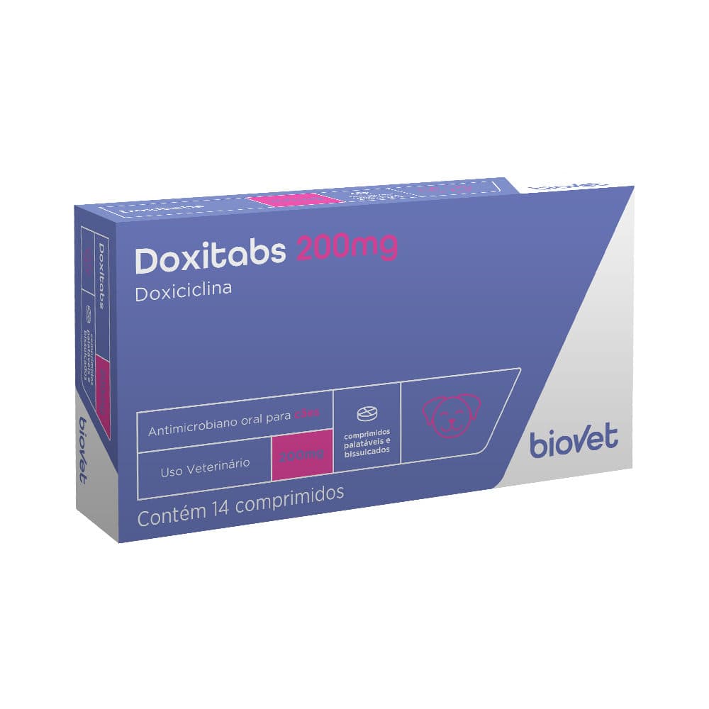 Antibiótico Doxitabs 200mg (Doxiciclina) 14 Comprimidos para Cães e Gatos — Biovet