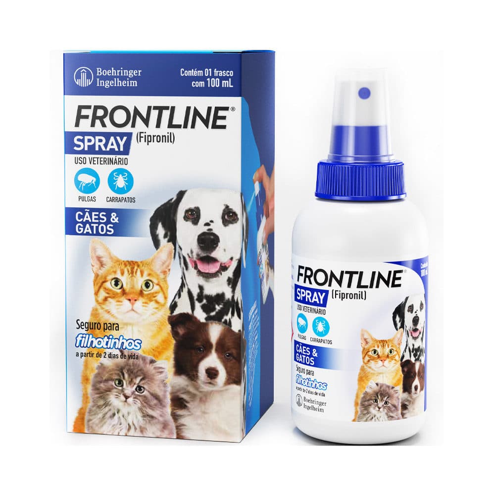 Antipulgas e Carrapatos Frontline Spray 100ml (Fipronil) para Cães e Gatos – Boehringer Ingelheim