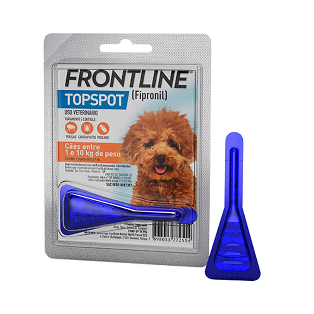 Antipulgas e Carrapatos Frontline Top Spot (Fipronil) Pipeta para Cães até 10kg – Boehringer Ingelheim