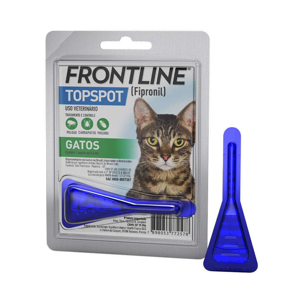 Antipulgas e Carrapatos Frontline Top Spot (Fipronil) Pipeta para Gatos – Boehringer Ingelheim