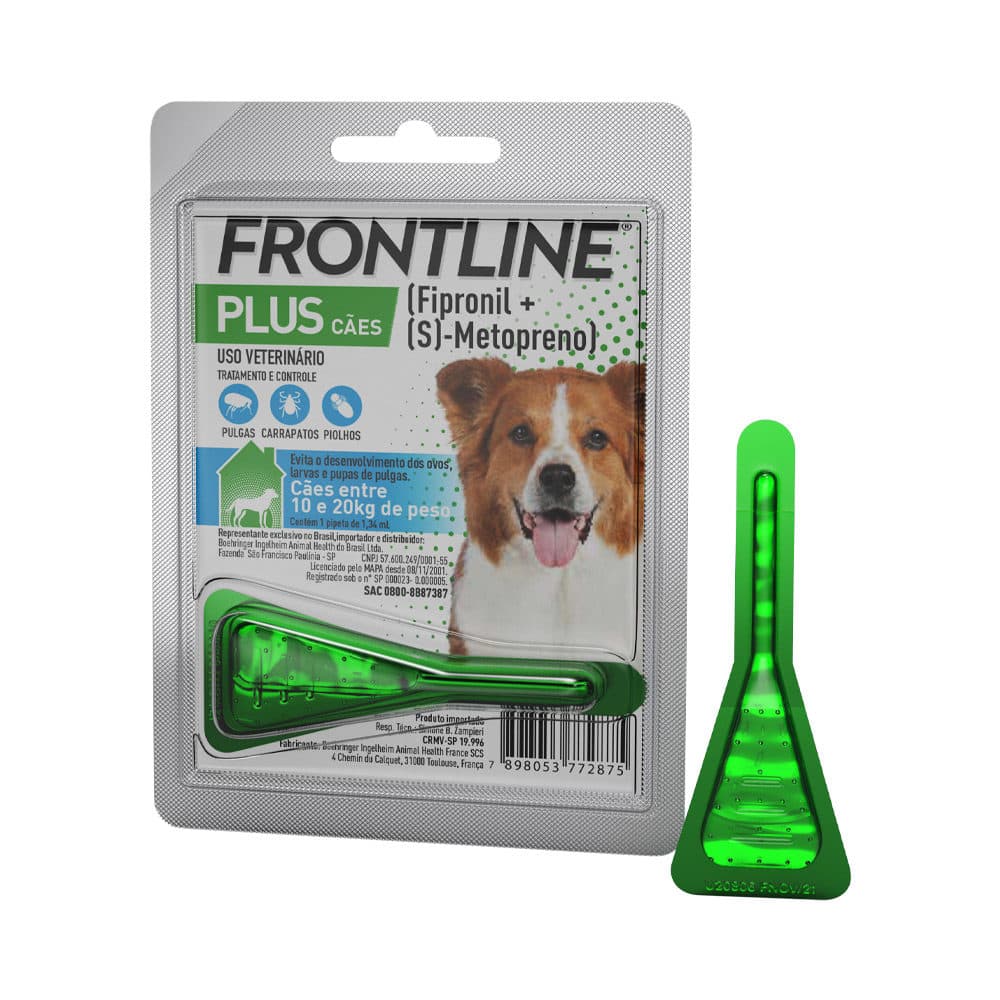 Antipulgas e Carrapatos Frontline Plus (Fipronil + S-Metopreno) Pipeta para Cães de 10 a 20kg – Boehringer Ingelheim