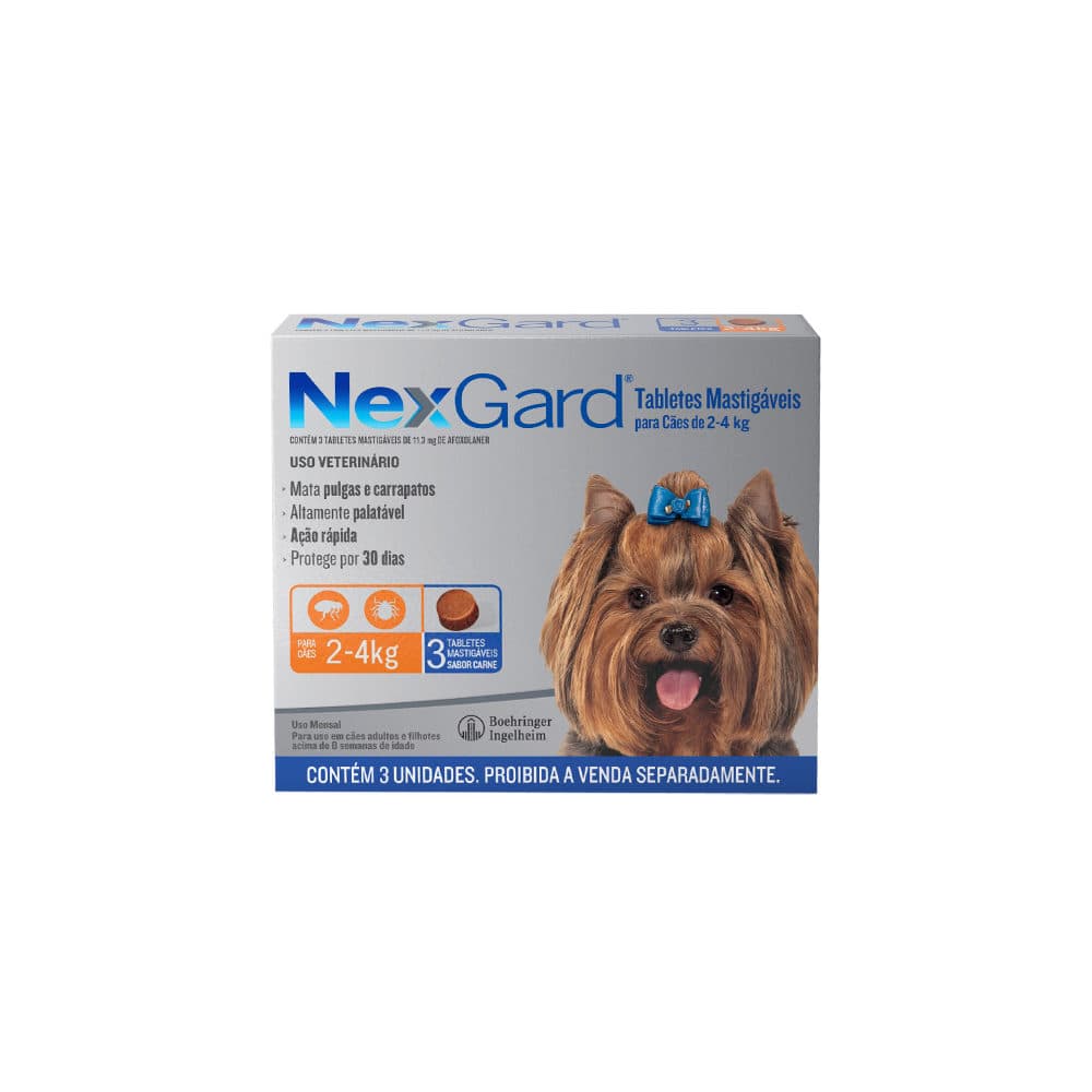 Antipulgas NexGard (Afoxolaner) 2 a 4kg com 3 Comprimidos para Cães – Boehringer Ingelheim