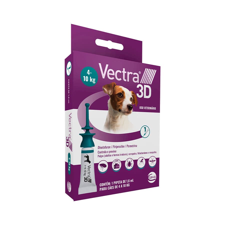 Antipulgas e Carrapatos Vectra 3D (Dinotefuram + Permetrina + Piriproxifem) Pipeta para Cães de 4 a 10kg – Ceva Saúde Animal