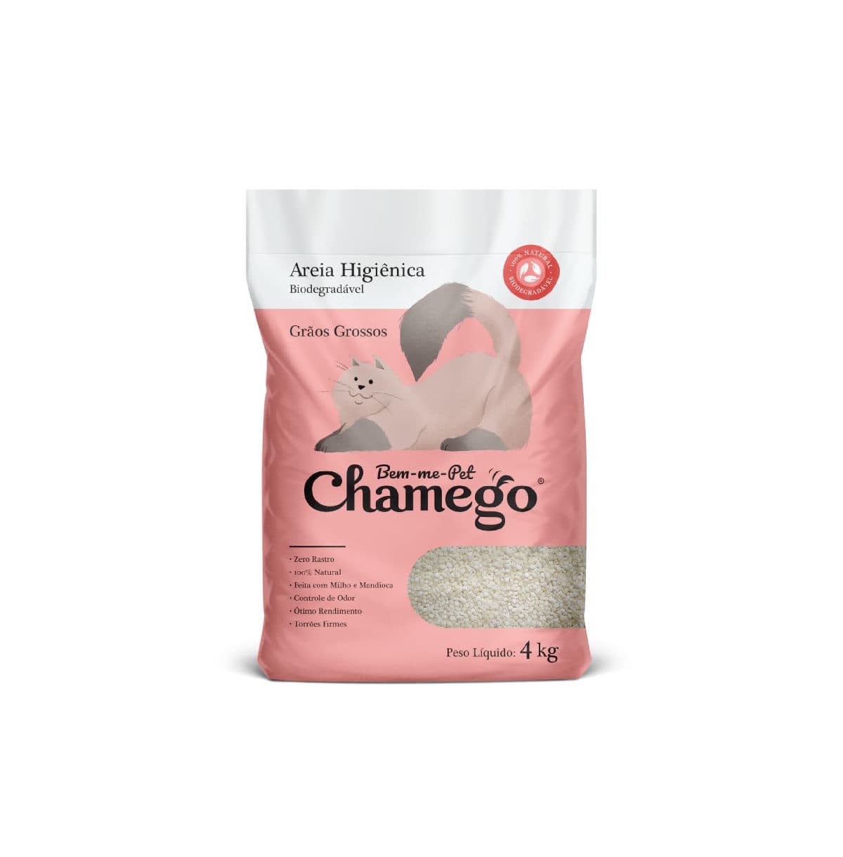 Areia Biodegradável Chamego Grãos Grossos 4kg para Gatos – Chamego