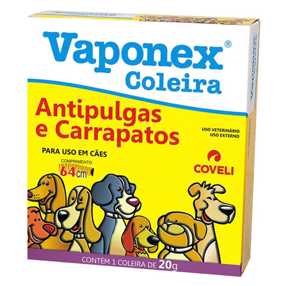 Coleira Antipulgas e Carrapatos Vaponex 20g (Diclorvós) para Cães – Coveli
