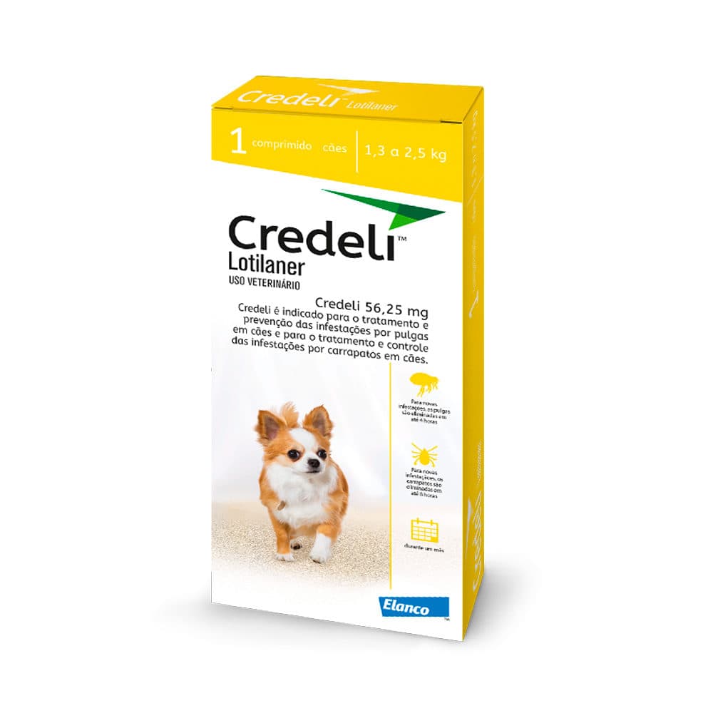 Antipulgas Credeli 56,25mg (Lotilaner) Comprimido para Cães de 1,3 a 2,5kg – Elanco