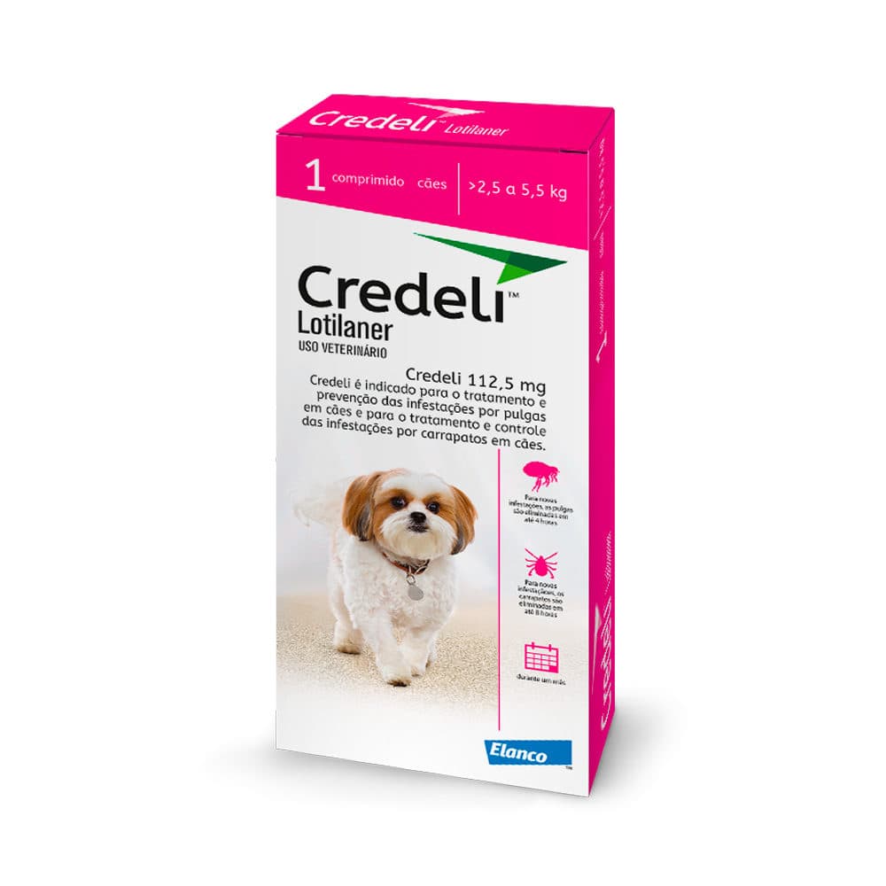 Antipulgas Credeli 112,5mg (Lotilaner) Comprimido para Cães de 2,5 a 5,5kg – Elanco