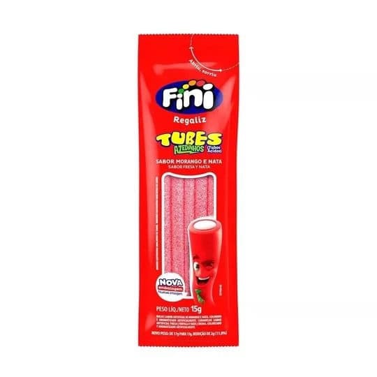 Gelatinas Tubes azedinhos morango e nata 15g - Fini
