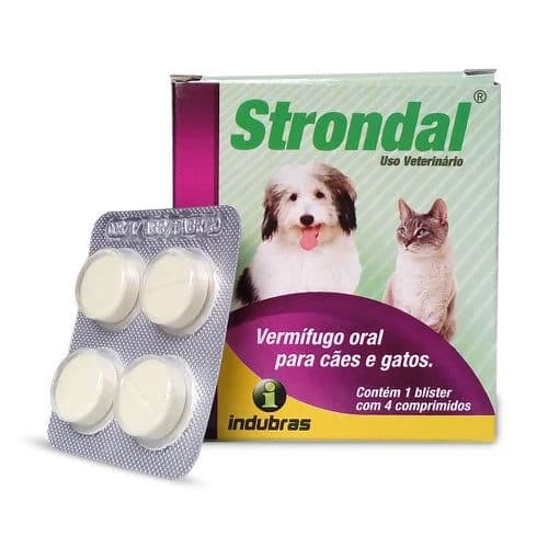 Vermífugo Strondal Plus 4 Comprimidos (Fembendazol + Pamoato de Pirantel + Praziquantel) para Cães e Gatos – Indubras