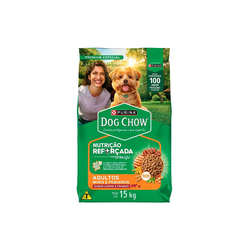 Ração Purina Dog Chow Para Cães Adultos de Porte Pequeno Sabor Carne e Frango 15kg – Nestlé Purina