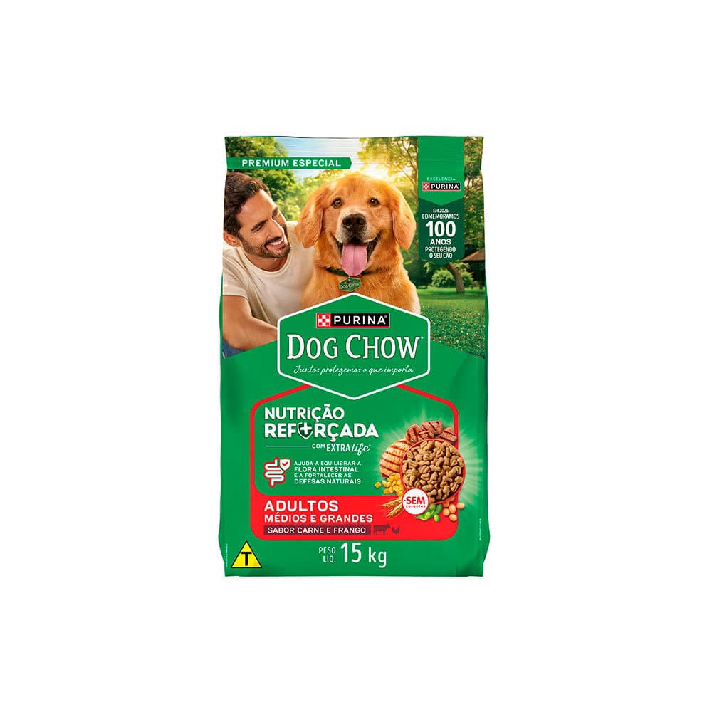 Ração Purina Dog Chow Para Cães Adultos de Porte Médio Sabor Carne e Frango 15kg – Nestlé Purina