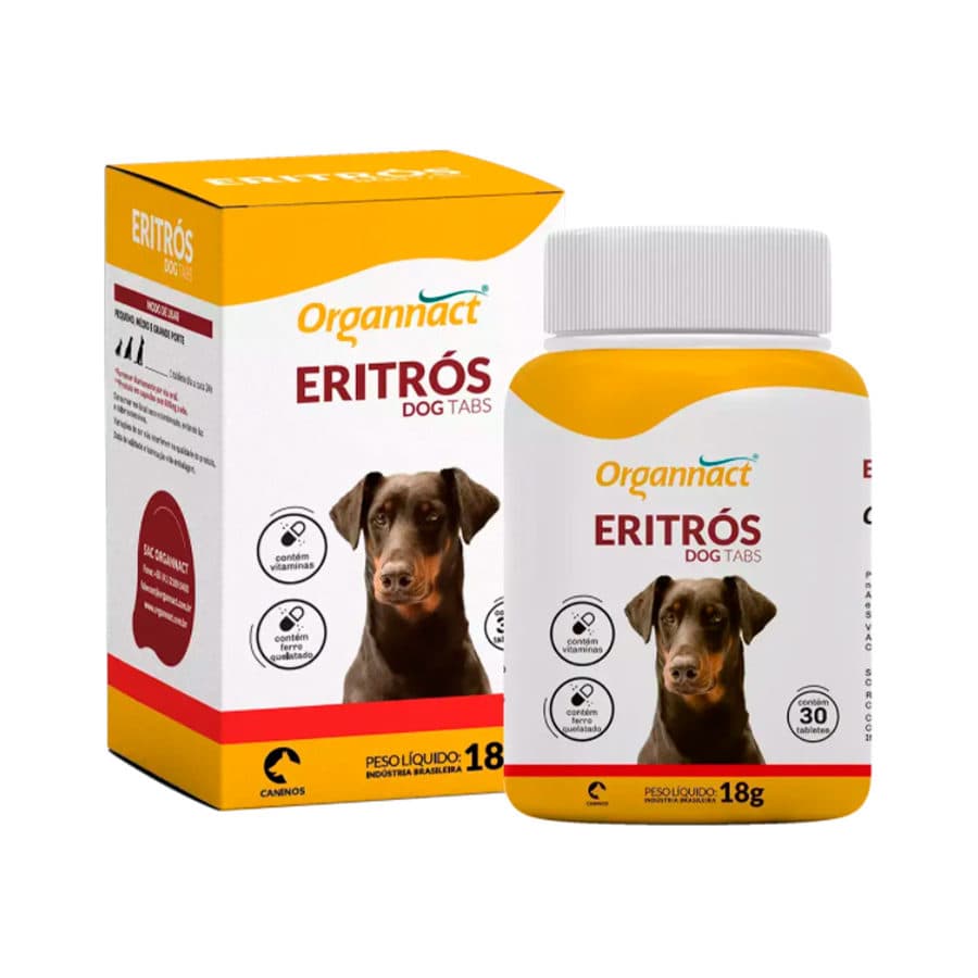 Suplemento Hemácias Eritrós Dog Tabs (Ferro + B12 + Ácido Fólico) 18g para Cães — Organnact