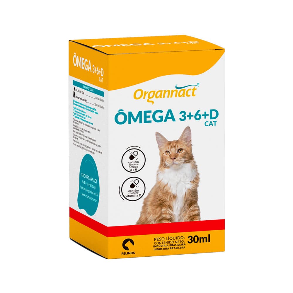 Suplemento Ômega 3+6+D Omega Cat 30ml para Gatos — Organnact