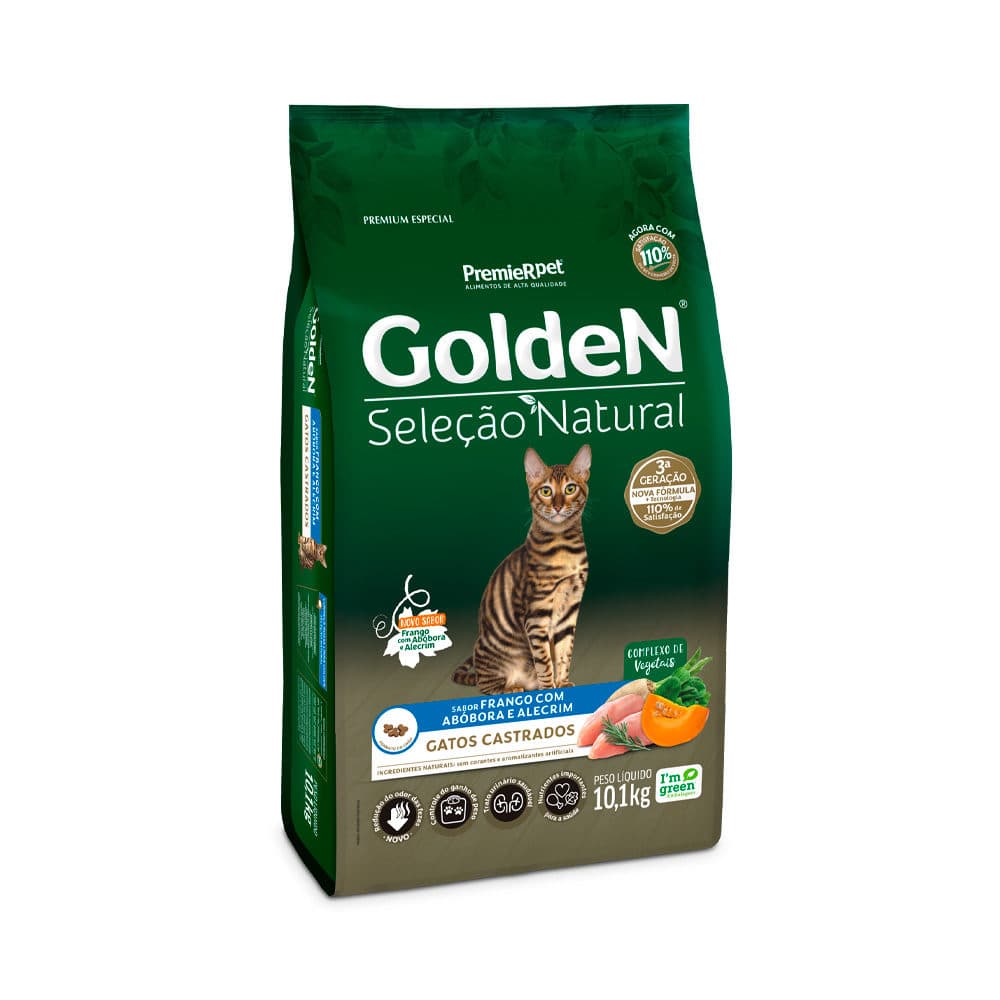 Golden Seleção Natural Gatos Castrados Sabor Frango com Abóbora e Alecrim 10,1kg