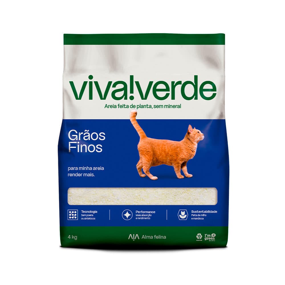 Areia Biodegradável Viva Verde Grãos Finos 4kg para Gatos – Petfive