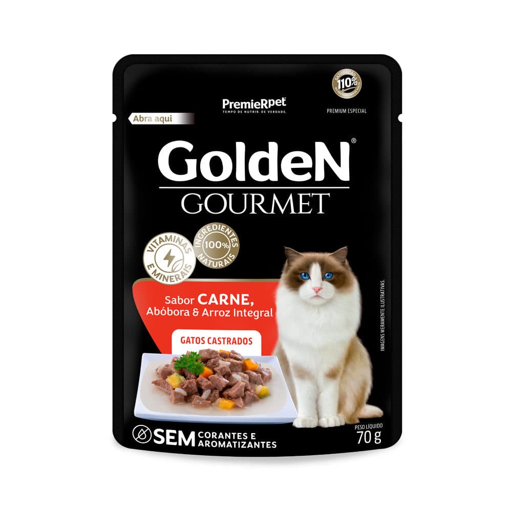 Sachê Golden Gourmet Para Gatos Castrados Sabor Carne 85g – PremieRpet