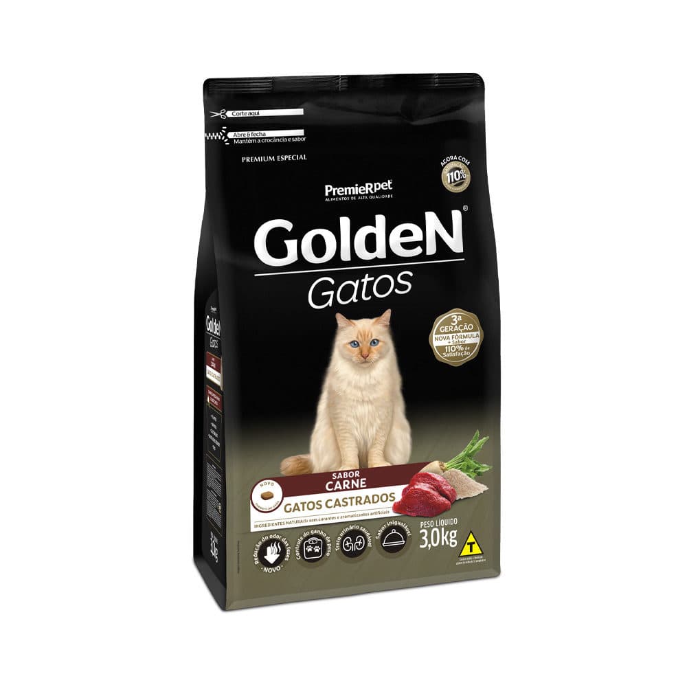 Ração Golden Para Gatos Castrados Sabor Carne 3kg – PremieRpet