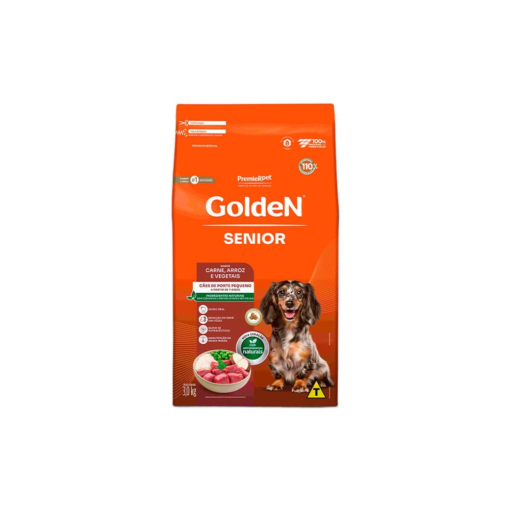 Ração Golden Sênior Mini Bits Para Cães de Porte Pequeno Sabor Carne 3kg – PremieRpet