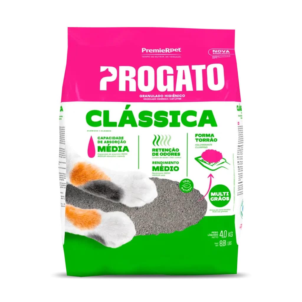 Areia Sanitária Progato Clássica Multigrãos 4kg para Gatos – PremieRpet
