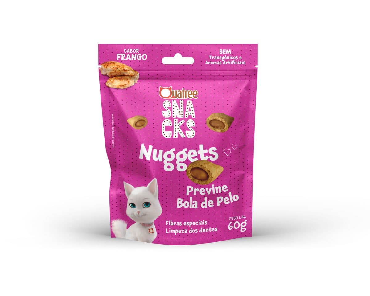 Nuggets Quatree Anti Bola de Pelo Sabor Frango Para Gatos 60g – Quatree