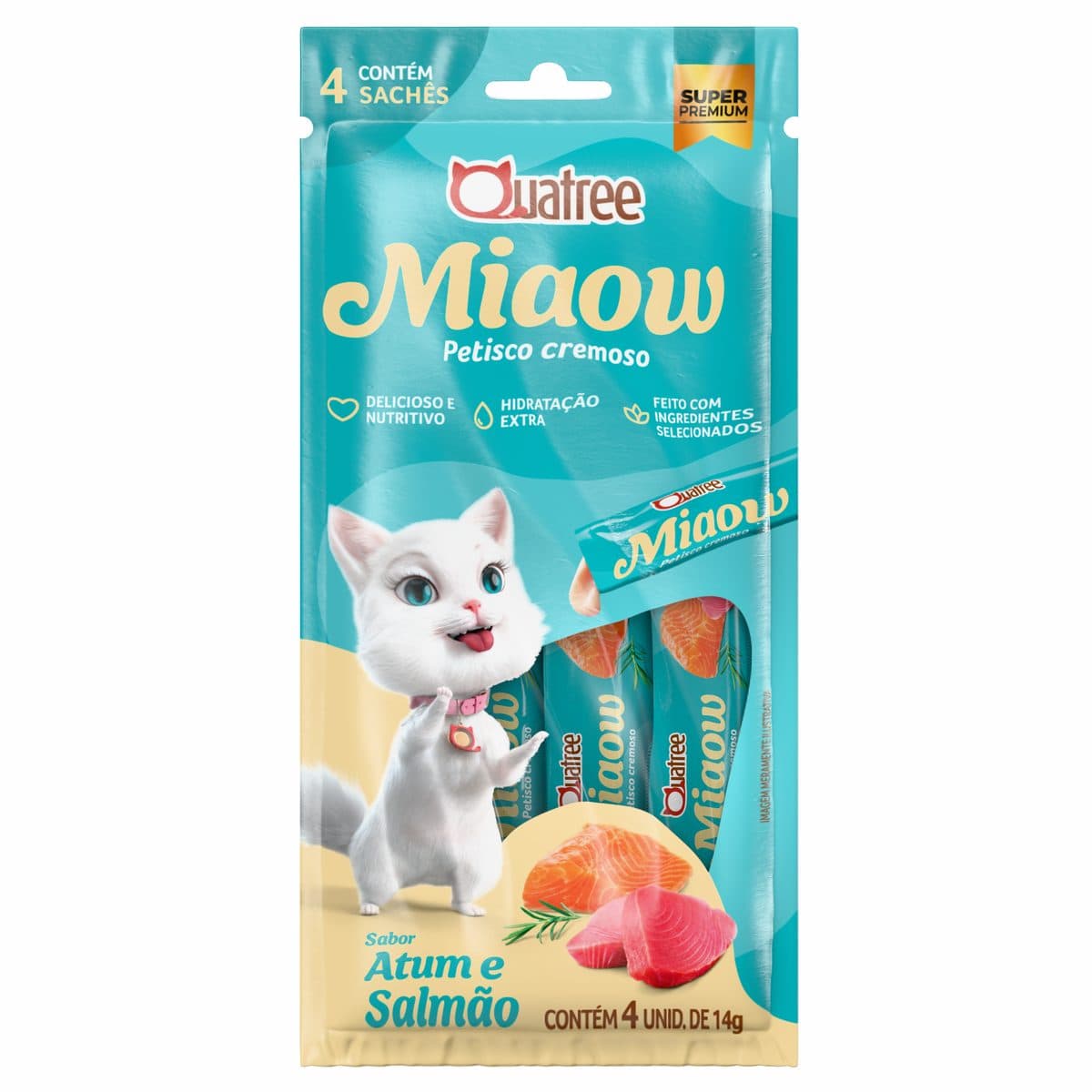 Snack Cremoso Quatree Miaow Sabor Atum e Salmão Para Gatos 56g – Quatree