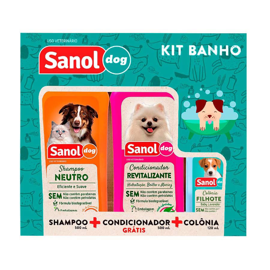 Kit Banho Sanol Dog (Shampoo + Condicionador + Colônia) para Cães e Gatos – Sanol Dog