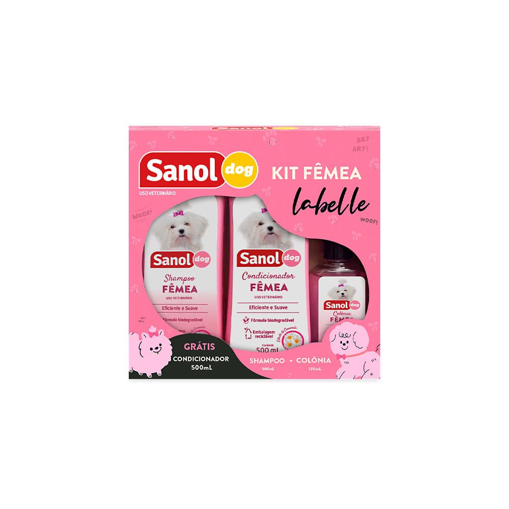 Kit Banho Fêmea LaBelle (Shampoo + Condicionador + Colônia) – Sanol Dog