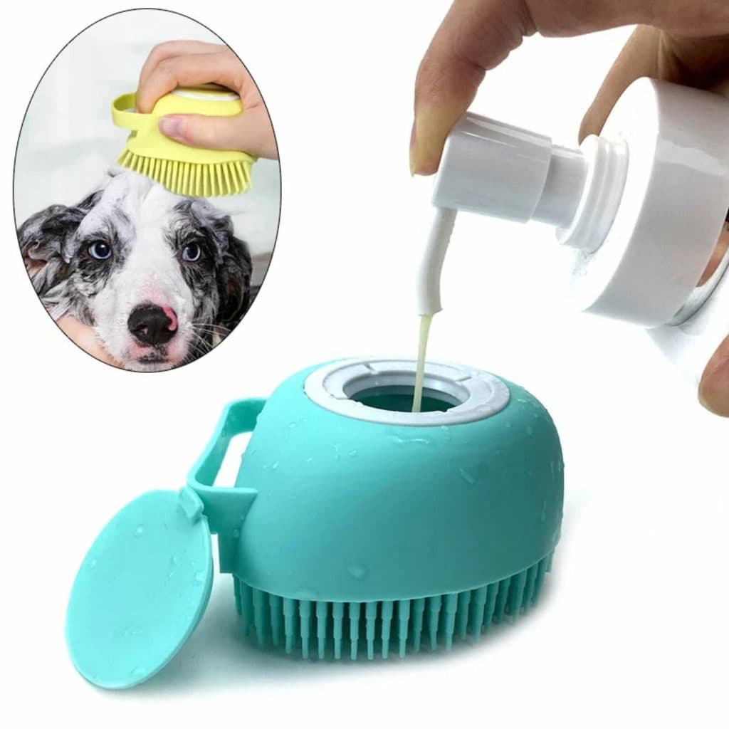 Escova de Banho Macia com Dispenser para Shampoo para Cães e Gatos