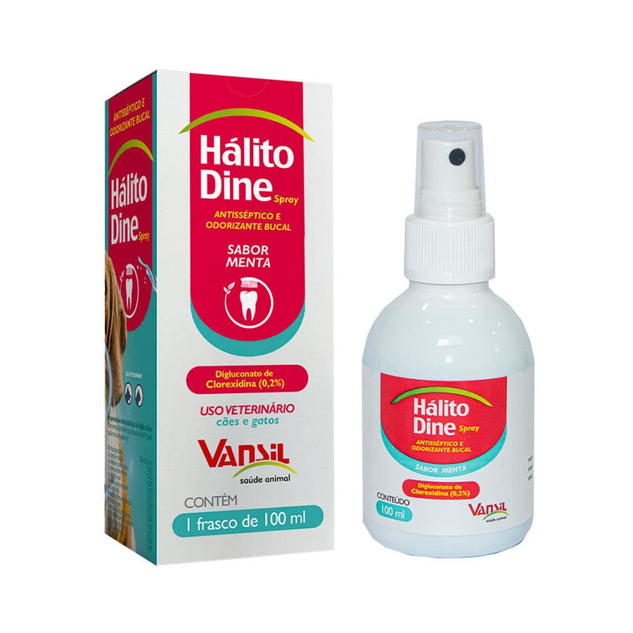 Antisséptico Bucal Hálito Dine 100ml (Clorexidina) Spray para Cães e Gatos — Vansil