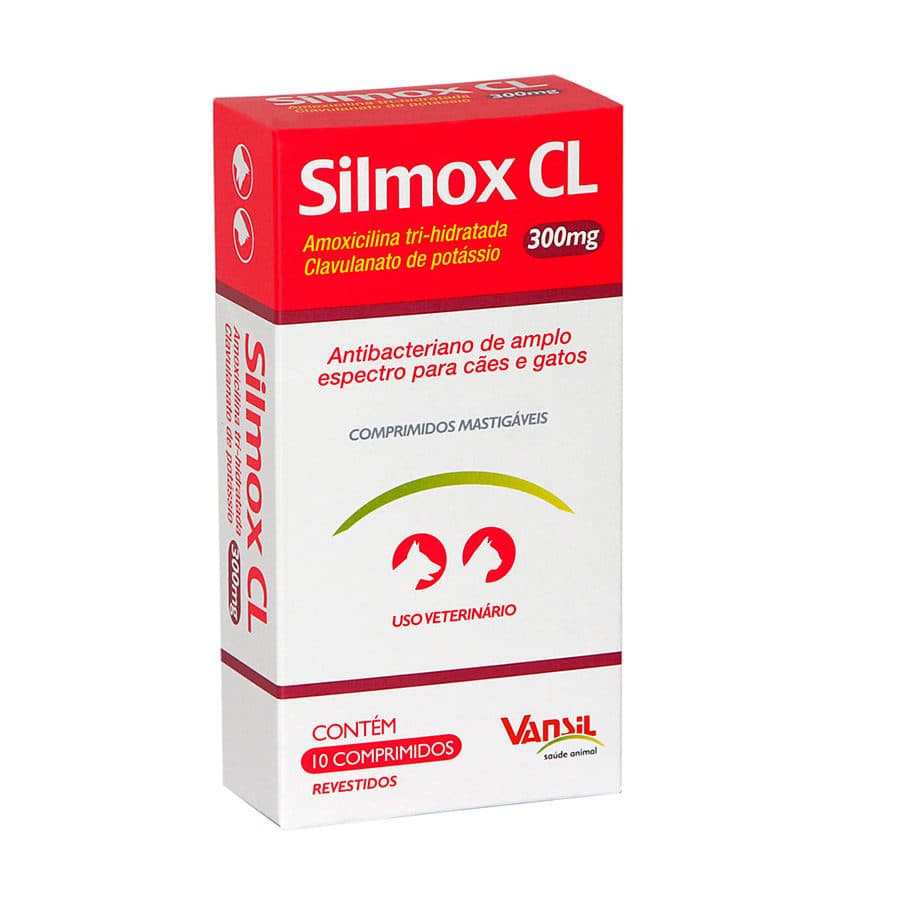 Antibiótico Silmox CL 300mg (Amoxicilina + Clavulanato) 10 Comprimidos para Cães e Gatos – Vansil