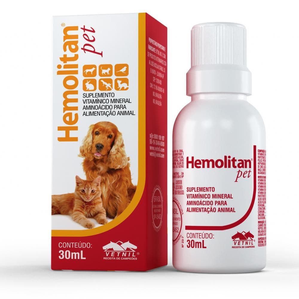 Suplemento Vitamínico Hemolitan Pet 30ml Gotas para Cães e Gatos — Vetnil