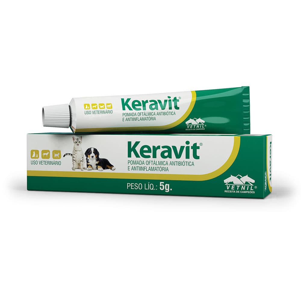 Pomada Oftálmica Keravit 5g (Gentamicina + Hidrocortisona) para Cães e Gatos — Vetnil