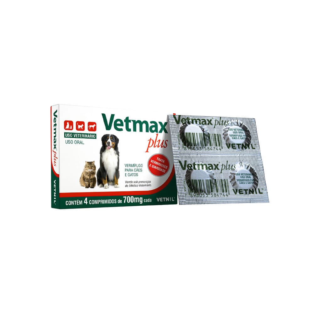 Vermífugo Vetmax Plus 700mg 4 Comprimidos para Cães e Gatos – Vetnil