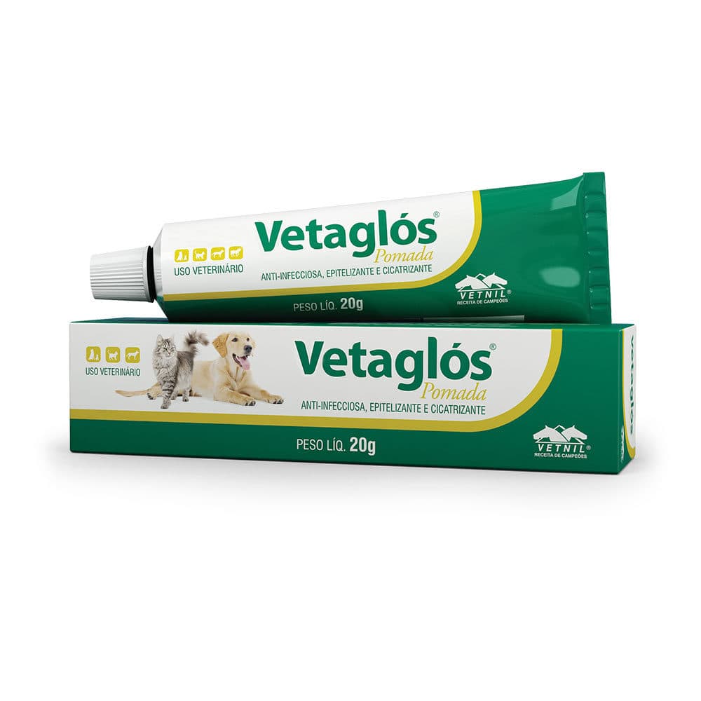 Cicatrizante Vetaglós Pomada 20g (Gentamicina + Sulfadiazina + Vit. A) para Cães e Gatos — Vetnil