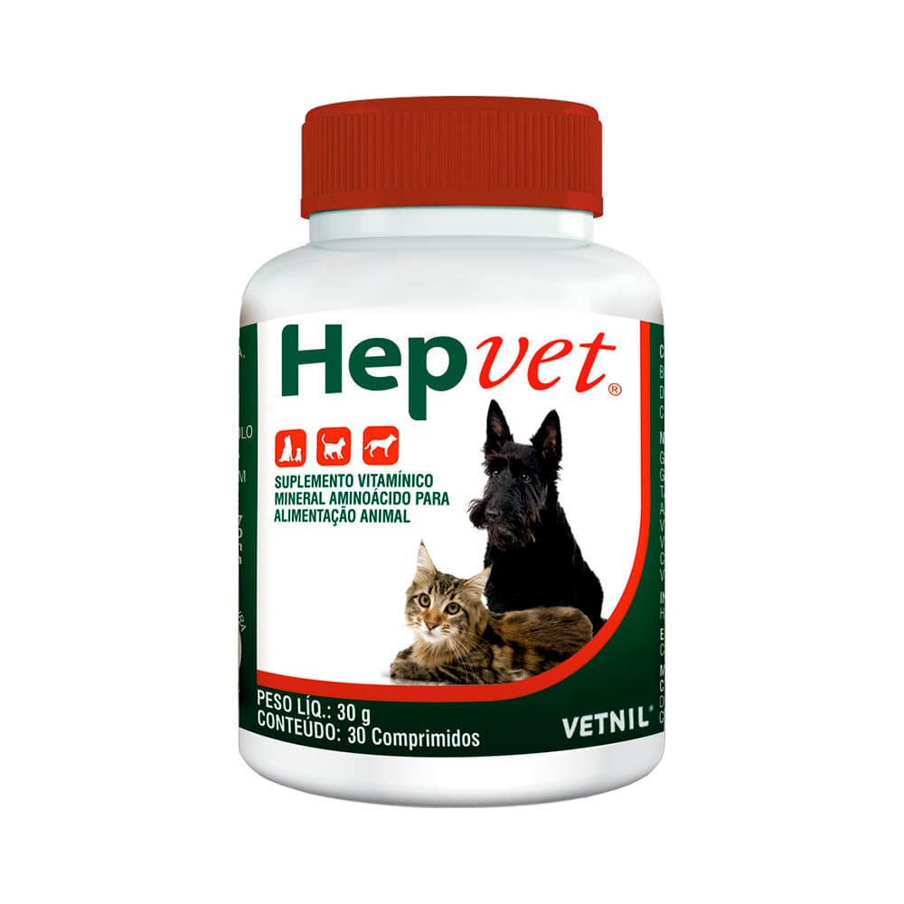 Suplemento Hepático Hepvet 30 Comprimidos (Metionina + Vitaminas) para Cães e Gatos — Vetnil