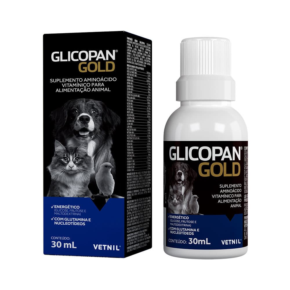 Suplemento Vitamínico Glicopan Gold 30ml para Cães e Gatos – Vetnil