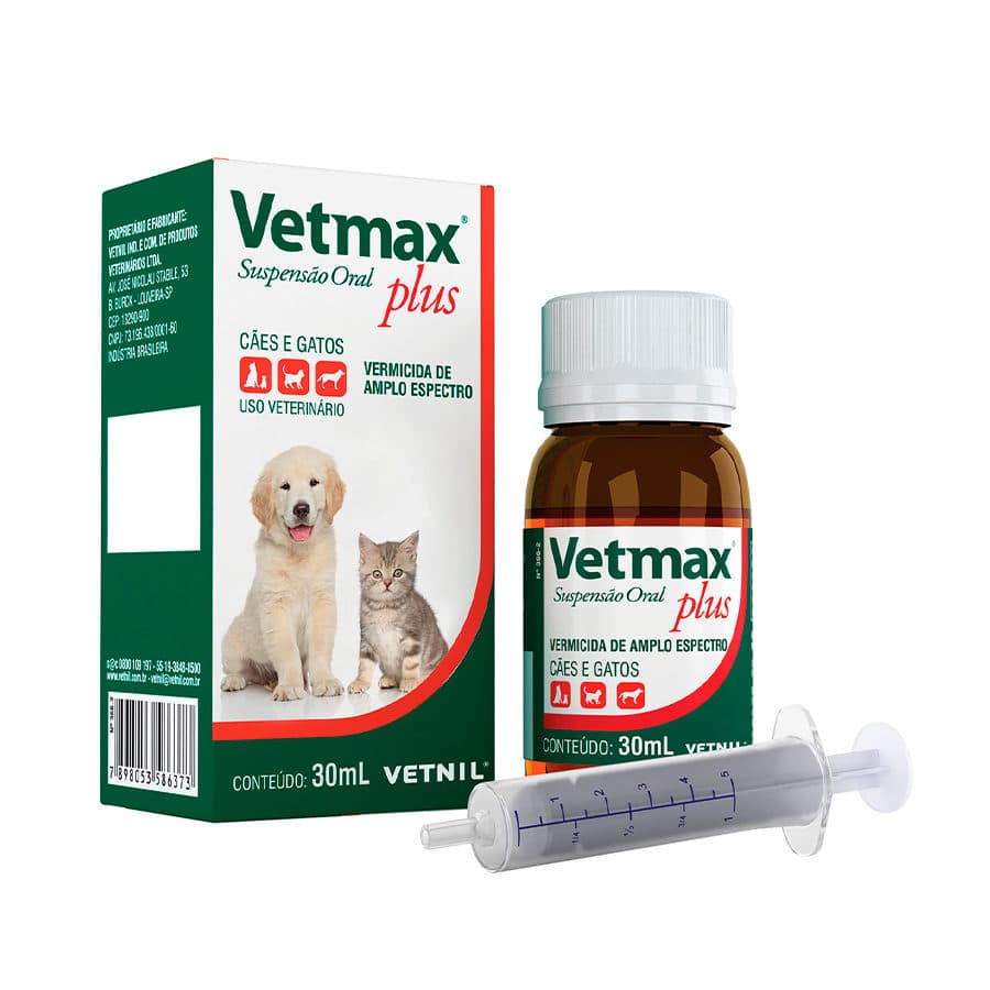 Vermífugo Vetmax Plus Suspensão 30ml para Cães e Gatos – Vetnil