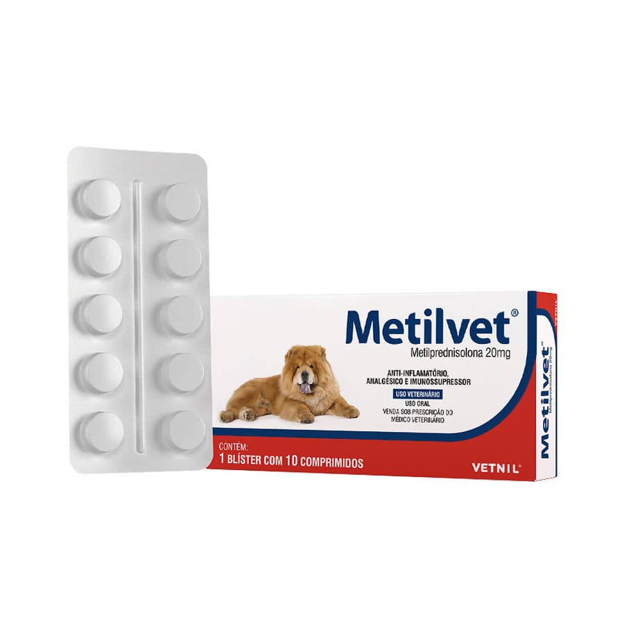 Anti-inflamatório Metilvet 20mg (Prednisolona) 10 Comprimidos para Cães e Gatos – Vetnil