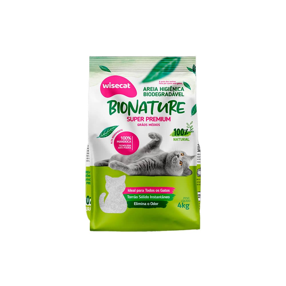 Areia Biodegradável WiseCat Bionature Grossa 4kg para Gatos – WiseCat