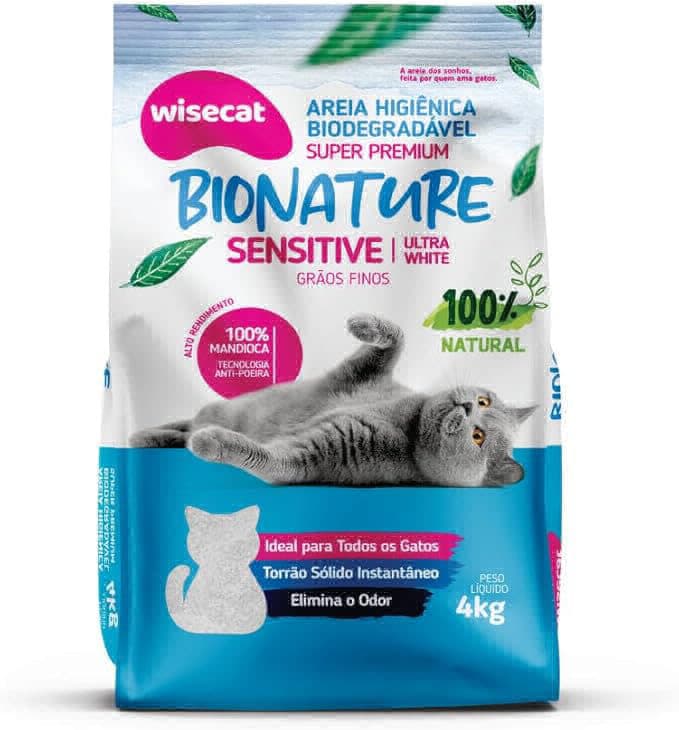 Areia Biodegradável WiseCat Bionature Sensitive Fina 4kg para Gatos – WiseCat